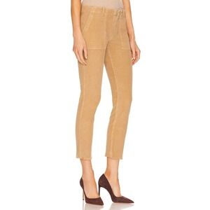 Nili Lotan Camel Jenna Cropped Cotton Blend Corduroy Pants Frayed Hem Size 6